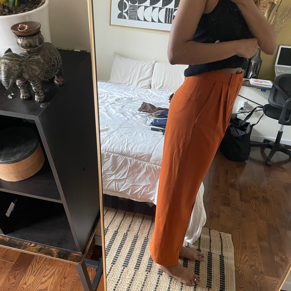 Zara Burnt Orange Trousers with built-in belt - Picture 8 of 9